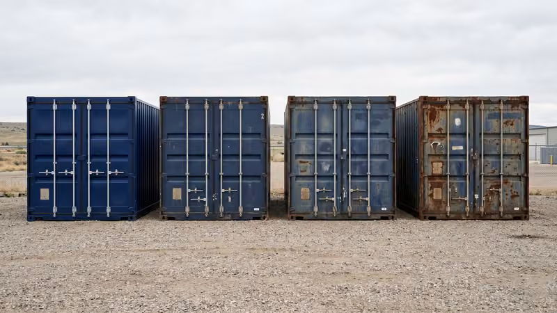Four containers showing condition grades from pristine to heavily worn